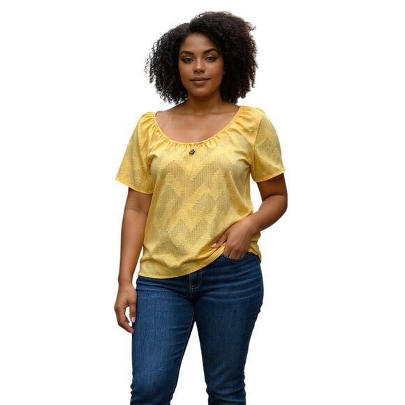 Lane Bryant Top Shirt Blouse Plus Size 20 Gold Textured Off the Shoulder Layered - Picture 6 of 6
